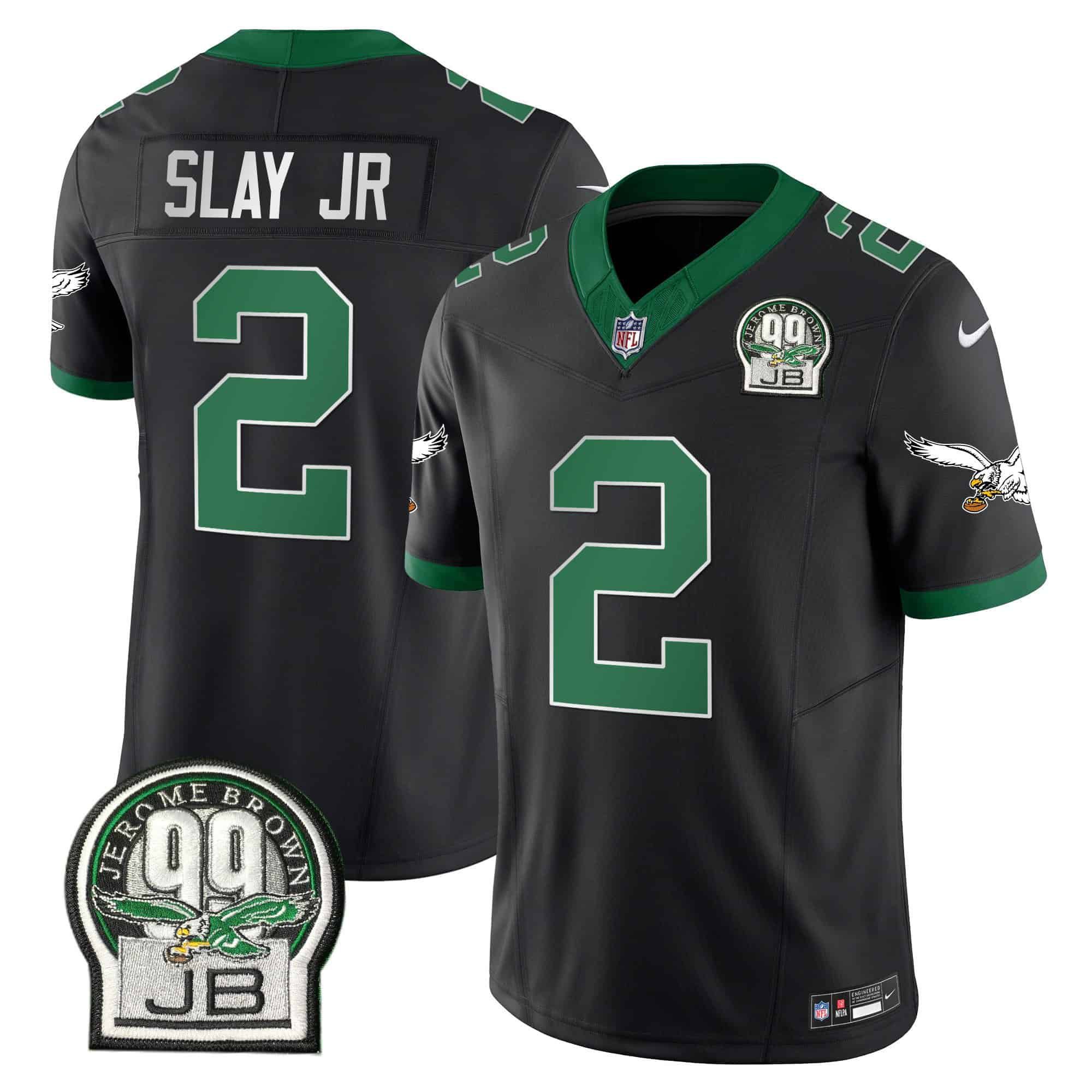 Men Philadelphia Eagles 2 Slay jr Black 2024 Nike Jerome Brown Patch Alternate Limited NFL Jersey style 1
